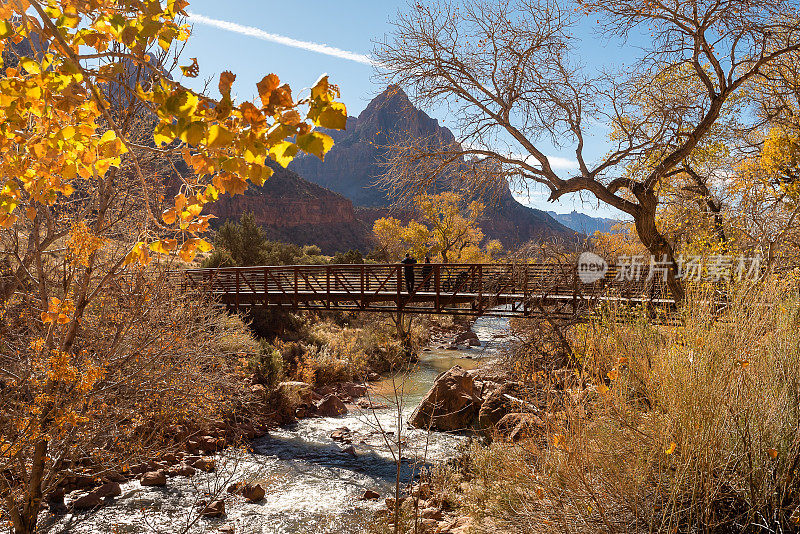 犹他州锡安国家公园，人们站在一座桥上
