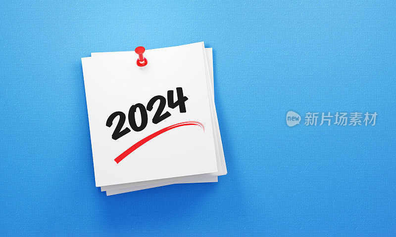 2024年写的笔记，用红色图钉钉在蓝色背景上