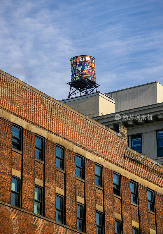 纽约布鲁克林，屋顶上的彩色水箱