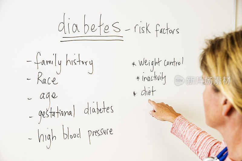 医生在白板上指出糖尿病的危险因素