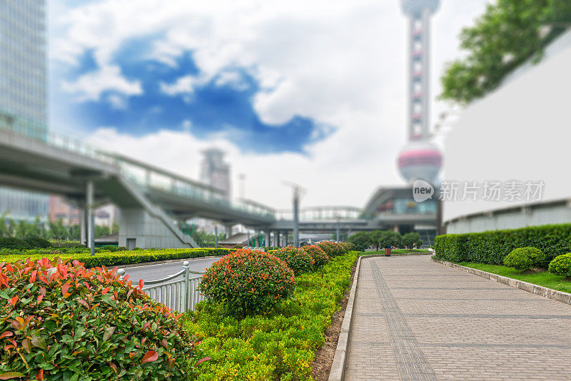 以现代建筑为背景的上海城市公园