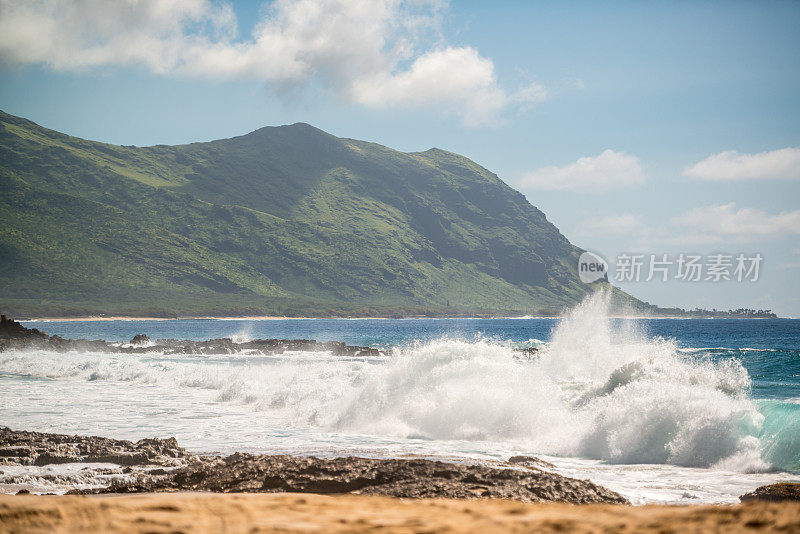 美国夏威夷瓦胡岛西海岸海滩和海浪