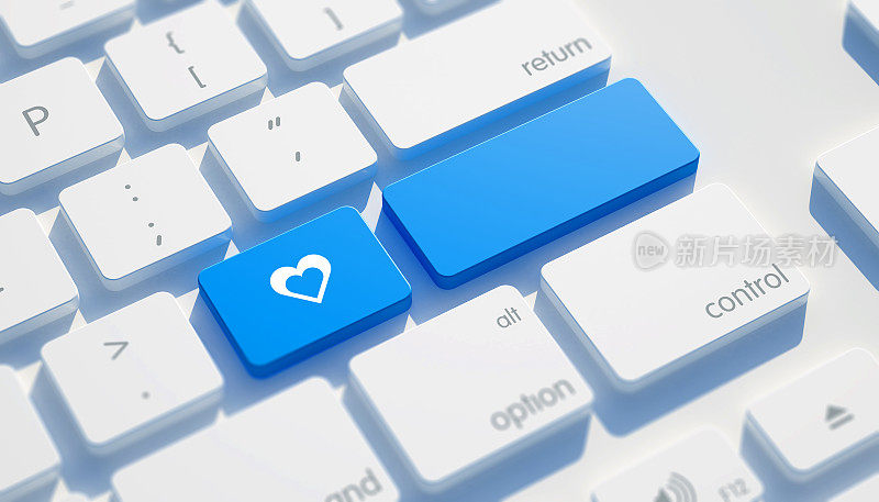 情人节图标概念上的蓝色键盘按钮