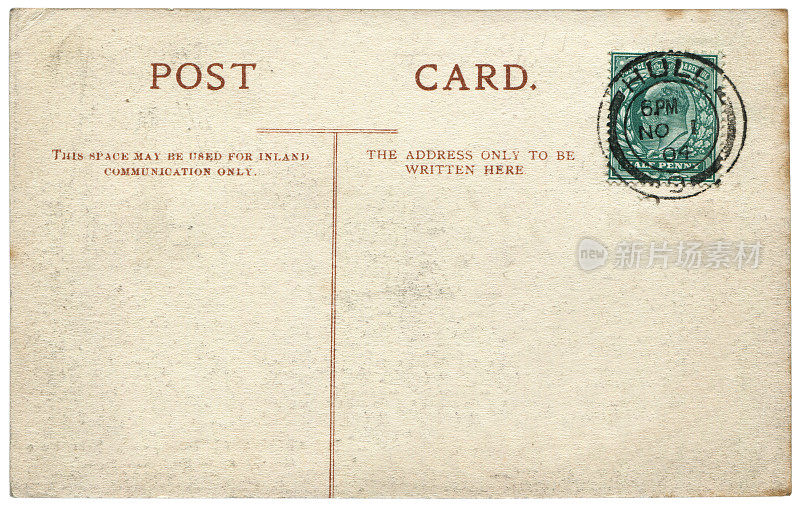1904年从英国赫尔寄来的带有空白内容的老式明信片，对于任何具有历史意义的明信片通信来说都是一个非常好的背景。