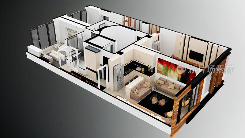 3d渲染公寓平面图