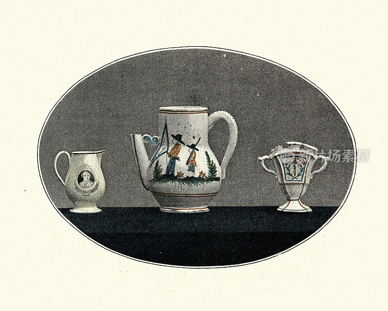 爱国法国陶器的例子，18世纪