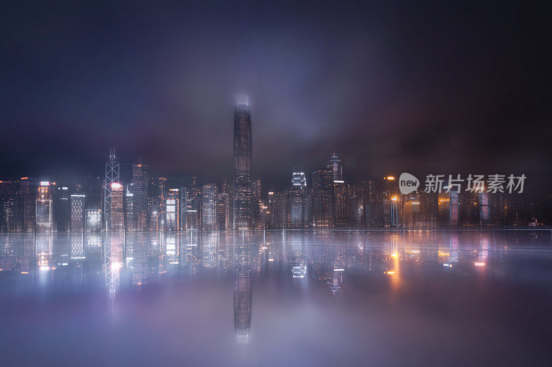 抽象和水平的香港海港景观;背景