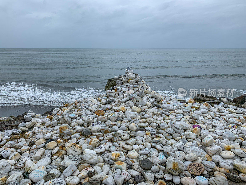 新西兰西海岸布鲁斯湾哈斯特高速公路上的鹅卵石堆