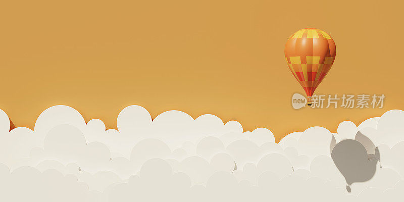 云气球剪纸艺术板彩色艺术纸漂浮在空中天空背景创意空间设计节日假期夏天春天粉彩3d插图