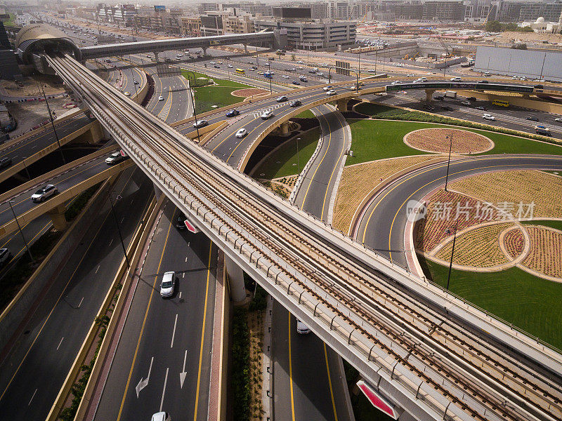 阿联酋迪拜高速公路枢纽鸟瞰图