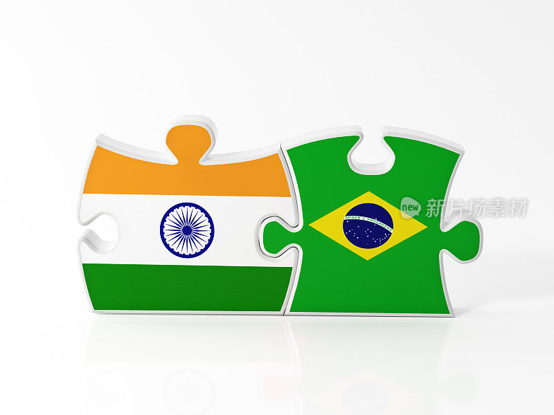 与印度和巴西国旗纹理的拼图碎片