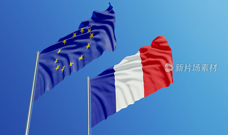 欧盟和迎风飘扬的法国国旗