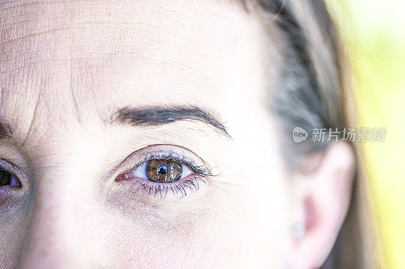 一个棕色眼睛的女人的极度近距离的眼睛