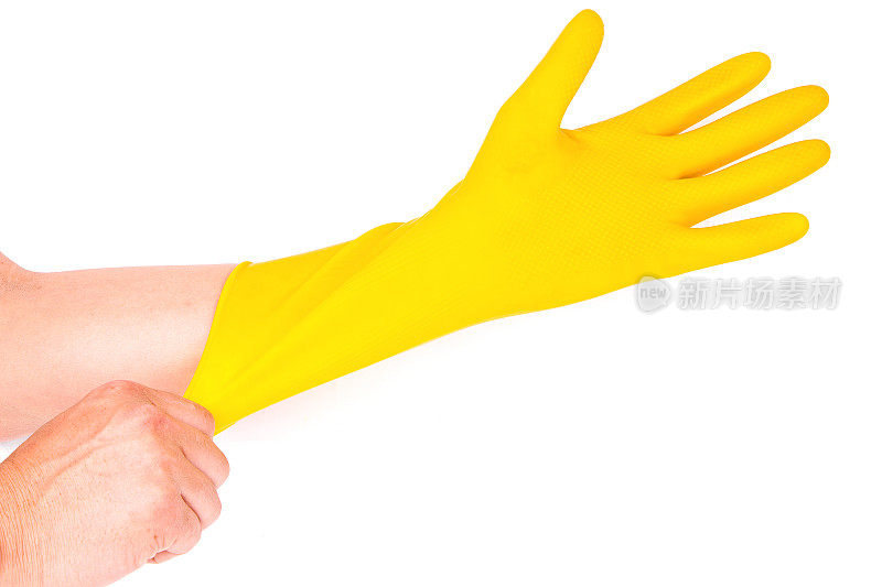 橡胶乳胶手套被拉伸在手上