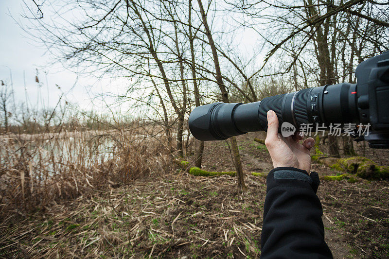 野生动物摄影师使用长焦镜头拍摄