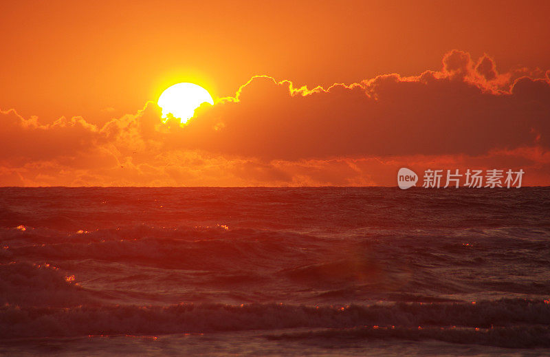 海岸上强烈的日落