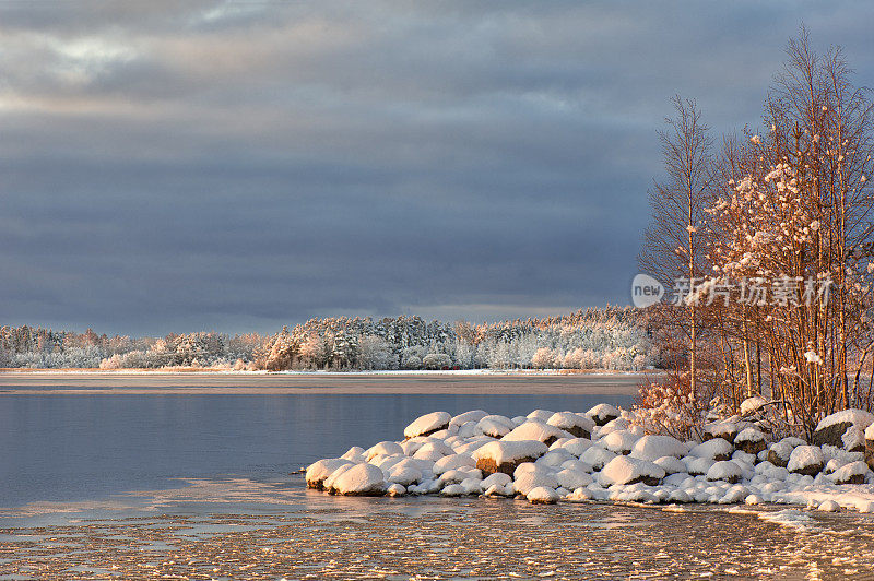 湖岸的冬季景观