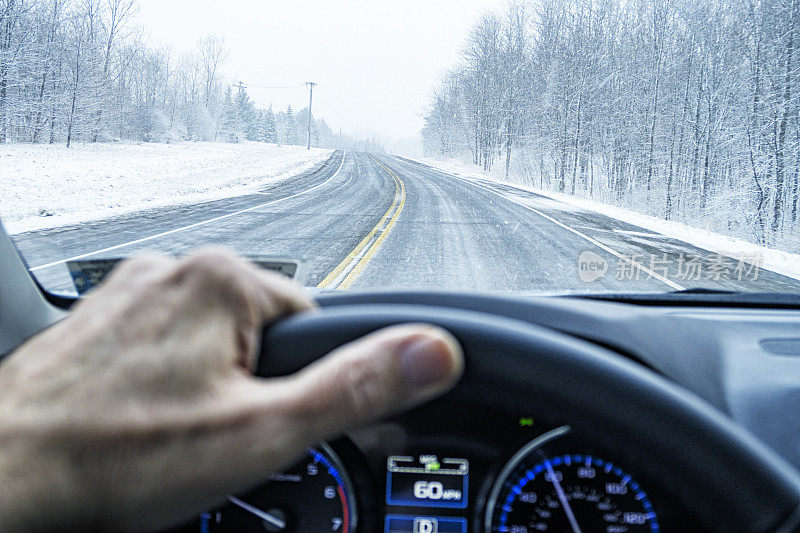 极端天气农村冬季公路汽车司机的观点