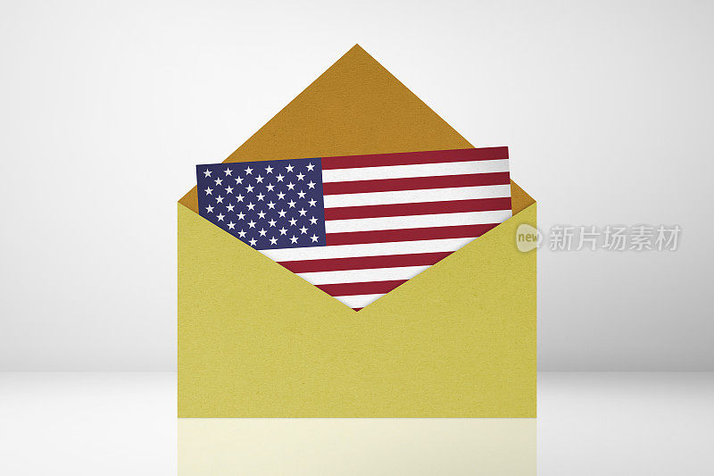 在美国的选举。信封内装美国国旗。