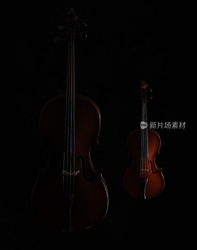 黑色背景上的大提琴和小提琴剪影