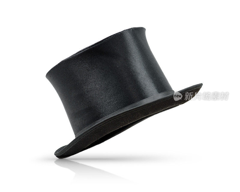 旧时尚黑色男子帽子在白色背景。魔术师戏法复古帽子。