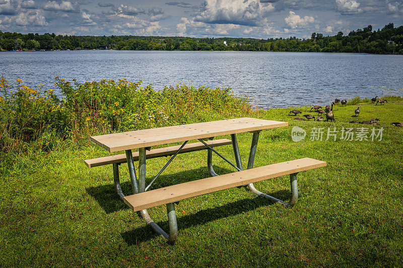在加拿大亨茨维尔的仙女湖野餐桌
