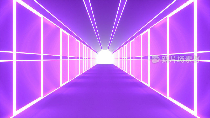 空房间隧道走廊霓虹灯抽象未来的背景