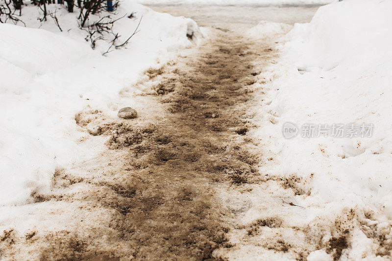 路边。肮脏的积雪。污染