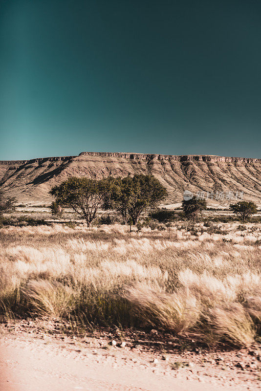 在非洲纳米比亚的自助狩猎之旅中驾车穿越美丽的风景