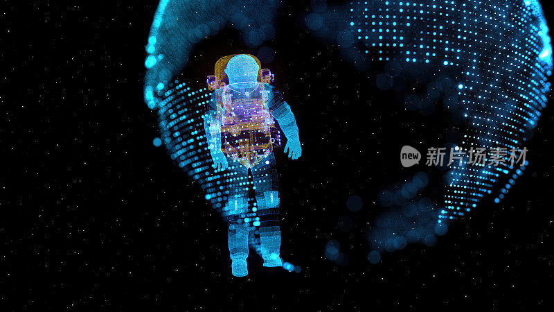 太空服中的太空人网自信地穿越时空。