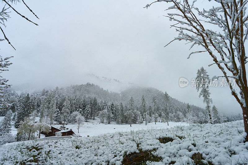 雪山边的传统房屋