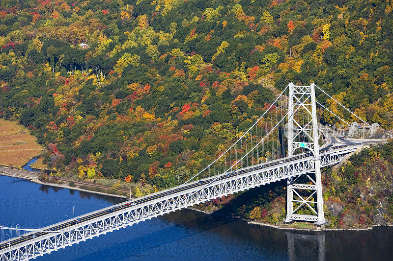秋天，哈德逊河上的熊山桥