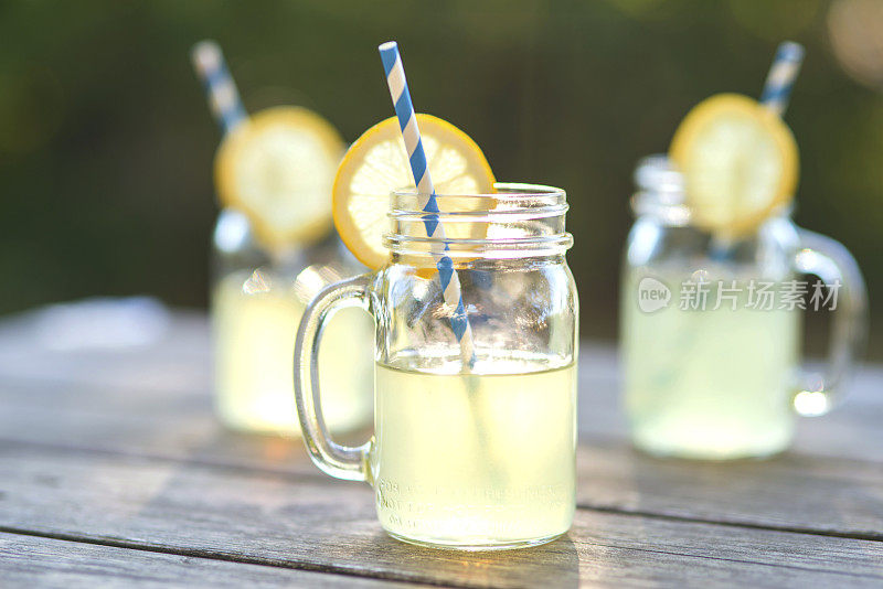柠檬水玻璃罐，柠檬角和吸管