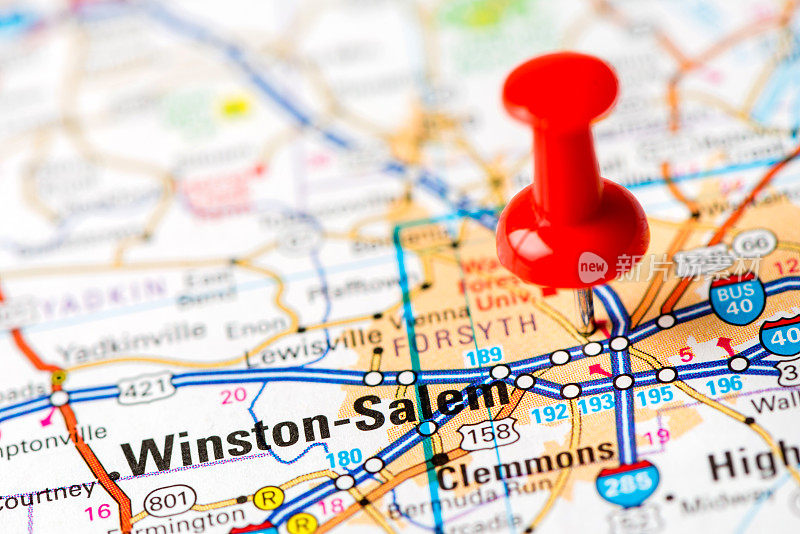美国首都城市地图系列:温斯顿-塞勒姆，NC