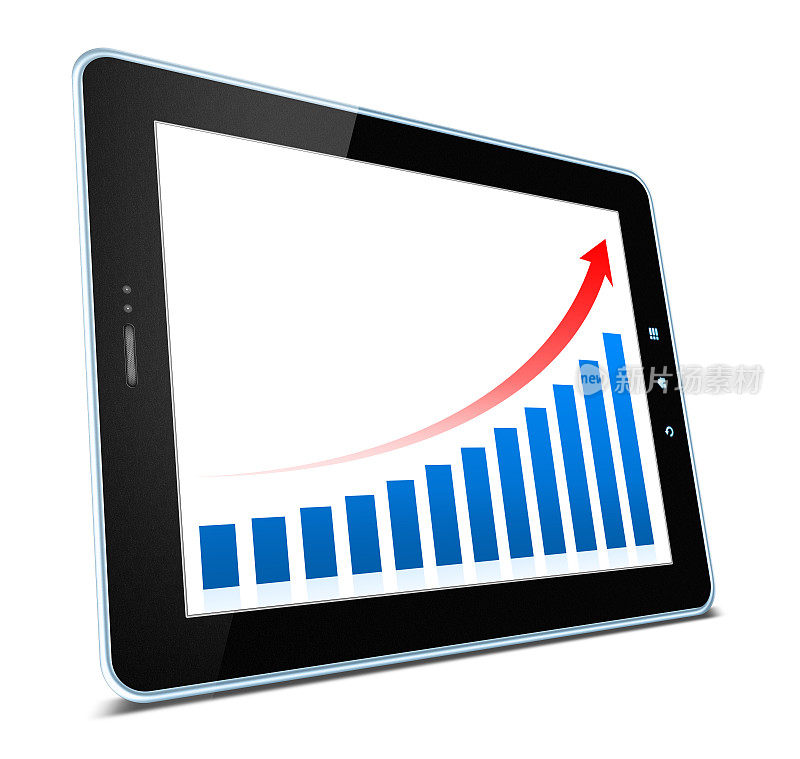 业务增长图表在数字平板电脑上孤立的白色