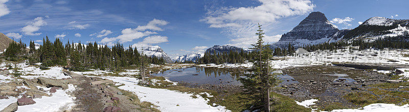 冰川国家公园洛根垭口隐藏湖径风景全景图