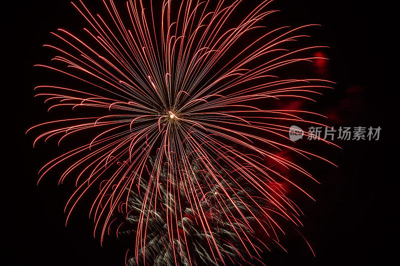 五颜六色的烟花在黑暗的天空中爆炸