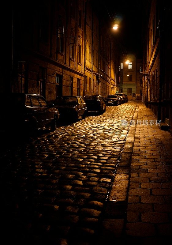 照亮了利沃夫的夜晚街道