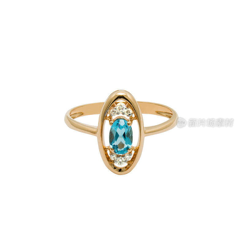 非常漂亮的金戒指，上面镶有蓝色的黄玉和一些钻石