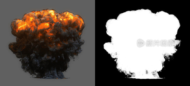 侧视图爆炸与烟雾(包括alpha通道和剪切路径，所以你可以放置自己的背景)