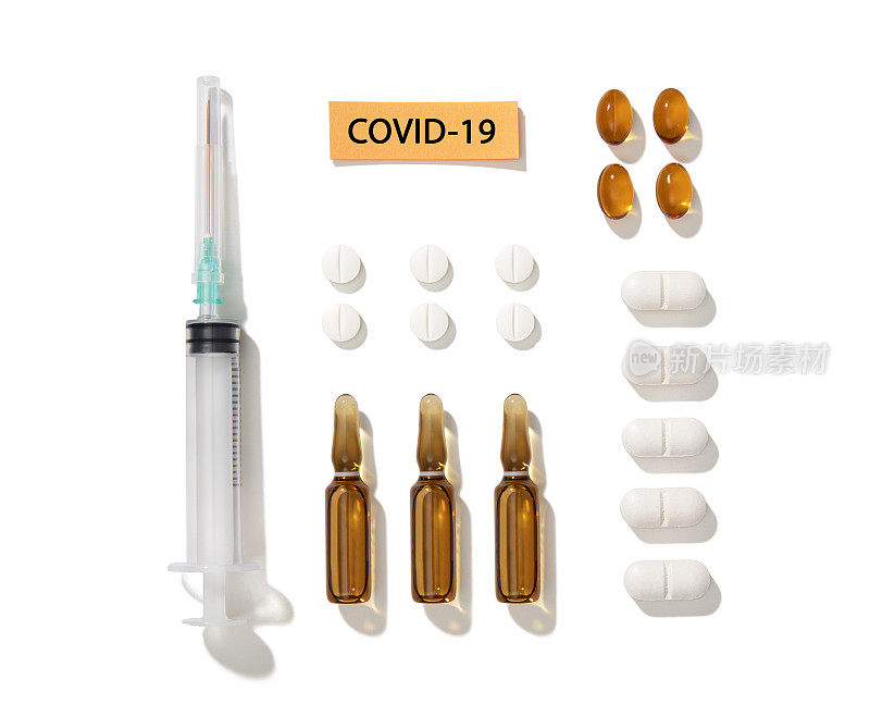 Covid-19、冠状病毒、2019-nCoV，白色背景上的医疗设备