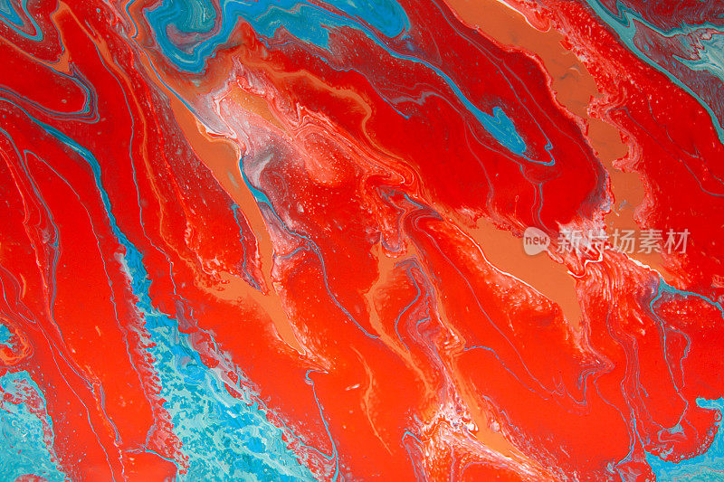 红色和蓝色大理石抽象丙烯酸背景。