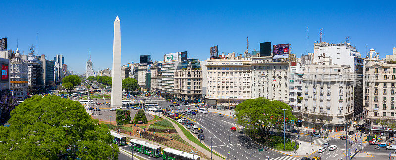 全景的方尖碑地标在布宜诺斯艾利斯和绿色字母BA