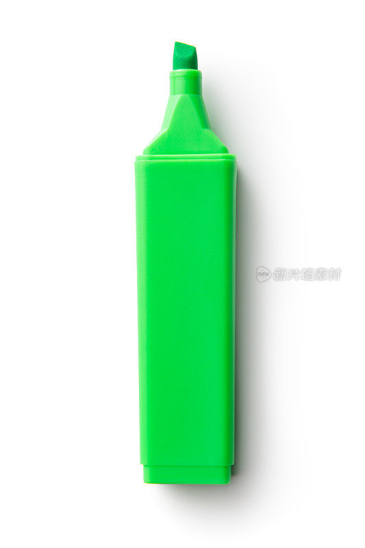办公室:绿色荧光笔隔离在白色背景