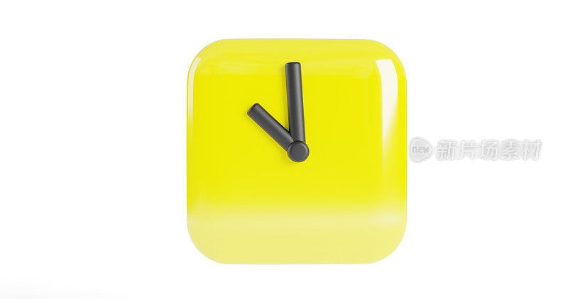 3d黄色时钟图标隔离在白色背景上。