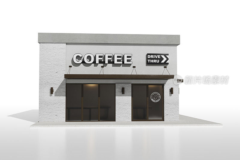 3D咖啡店隔离在白色背景与剪辑路径