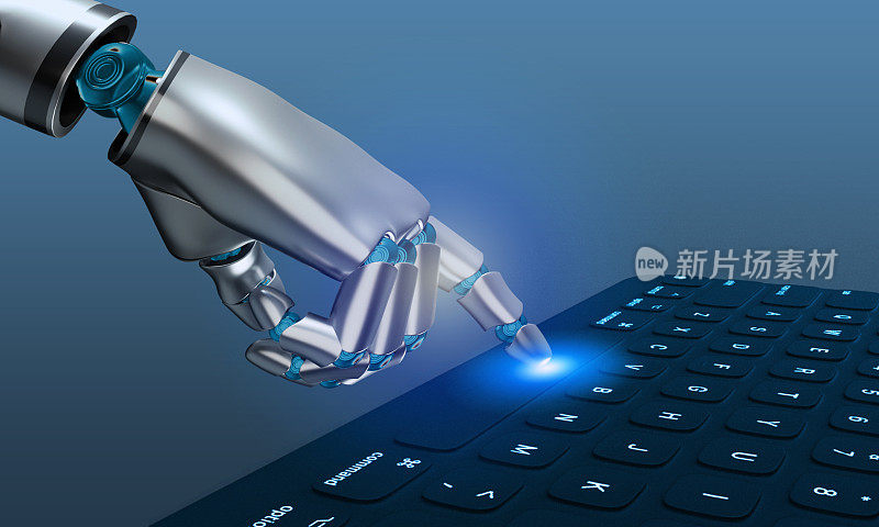 机器人人工智能人工智能点蓝色键盘未来主义者手身体部分机器人人工智能技术数字网络复制空间手指电子系统机器思想ganarate自动化信息