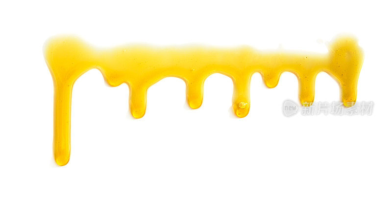 白色背景上的一组黄色油渍和液滴