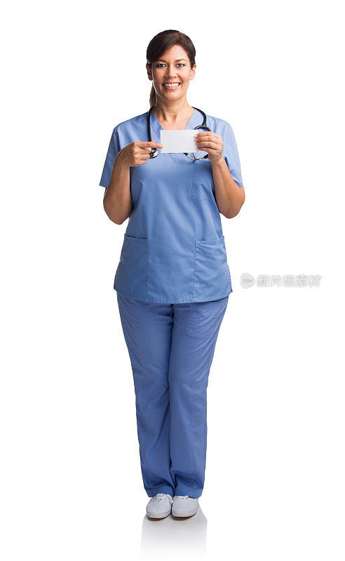 女护士展示空的名片