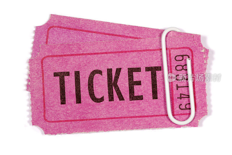 粉红色入场券或带回形针的抽奖券